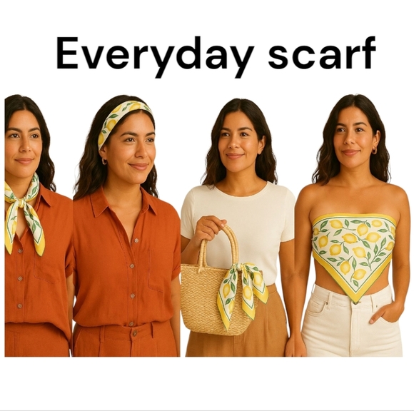 New! Chic Yellow Lemon Print Scarf – Lightweight & Stylish Square Wrap - Picture 12 of 12